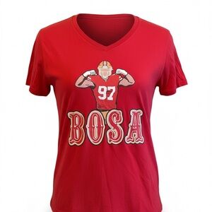 Red Bosa Graphic V-Neck Women's Tee -100% Cotton